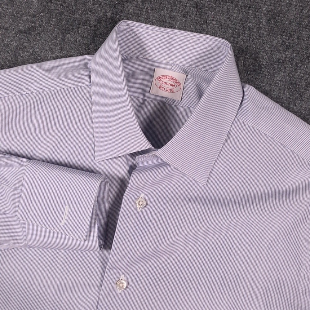Brooks Brothers Custom Dress Shirt Mens 15.5 Blue Micro Check Made in USA Makers